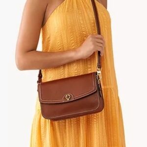 Fossil Ainsley Medium Brown Leather Crossbody Bag Shoulder Purse